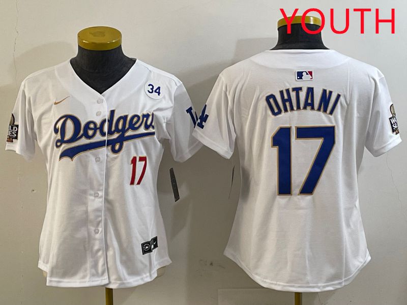 Youth Los Angeles Dodgers #17 Ohtani White Gold Game 2025 Nike MLB Jersey style 5->youth mlb jersey->Youth Jersey